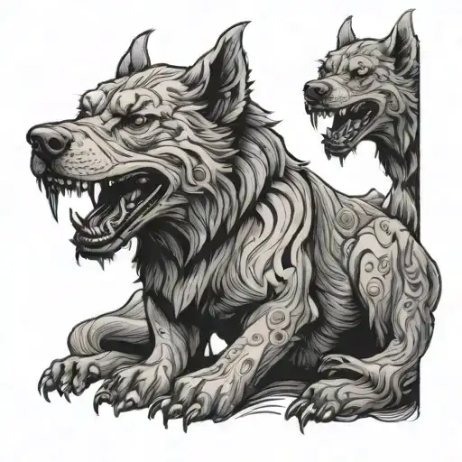 Cerberus dog wearing tattoo design idea