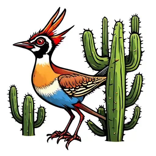 roadrunner, Texas cactus tattoo  tattoo design idea