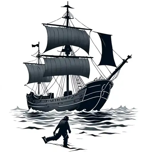 man walking plank off of pirate ship minimalist tattoo tattoo design idea