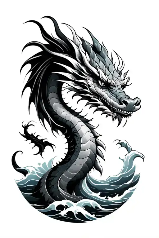 dragon japanese style with water waves tattoo design idea
