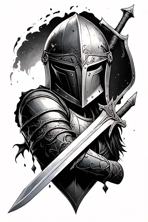 - A helmet, shield, sword, and breastplate wrapping around the forearm tattoo design idea