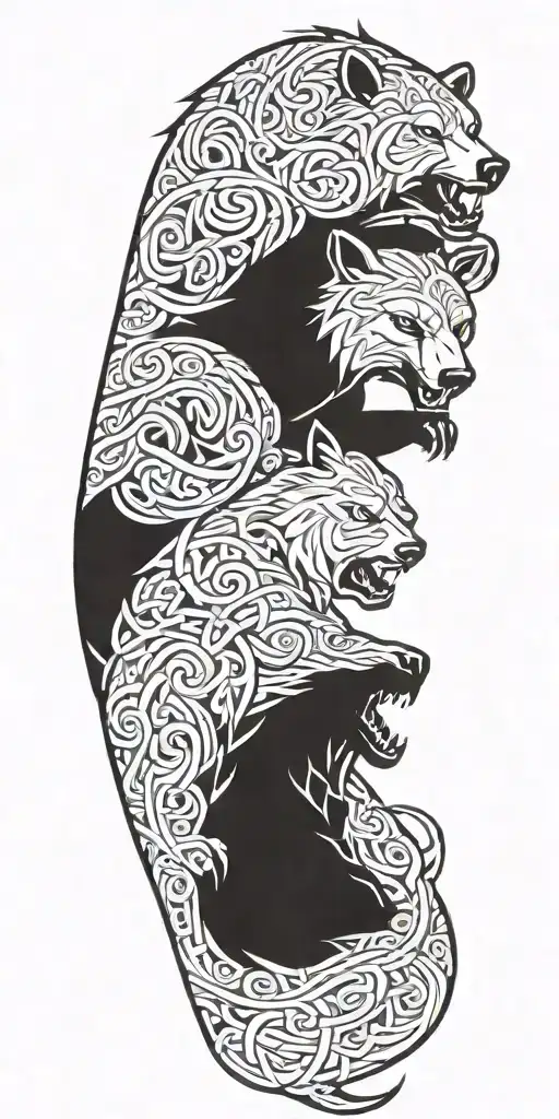 nordic knotwork bear fighting a wolf  tattoo design idea