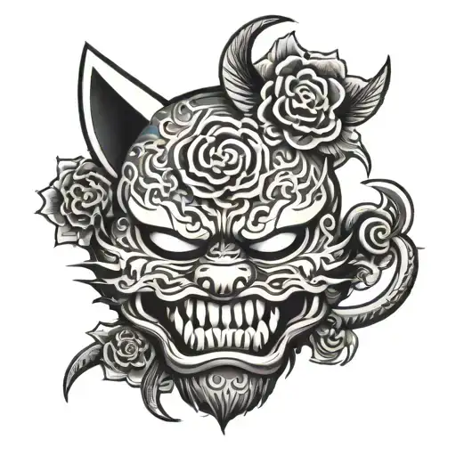 hello kitty oni mask tattoo design idea