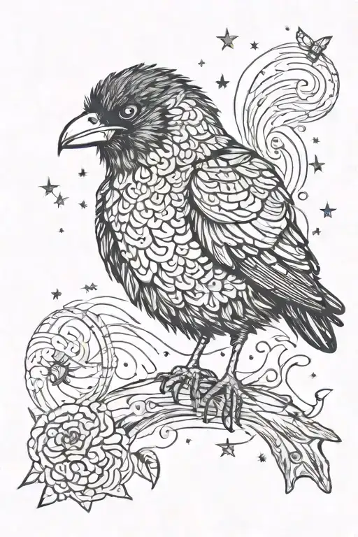 Van Gogh and edgar allen poe inspired, crow, heart, starry night, bipolar tattoo design idea