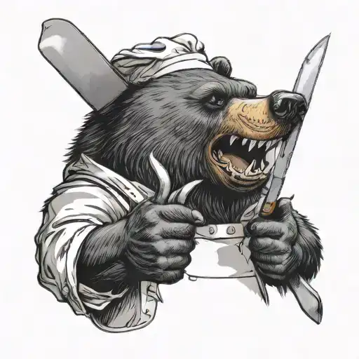 bear chef giving thumbs up holding a chef knife, smooth tattoo design idea