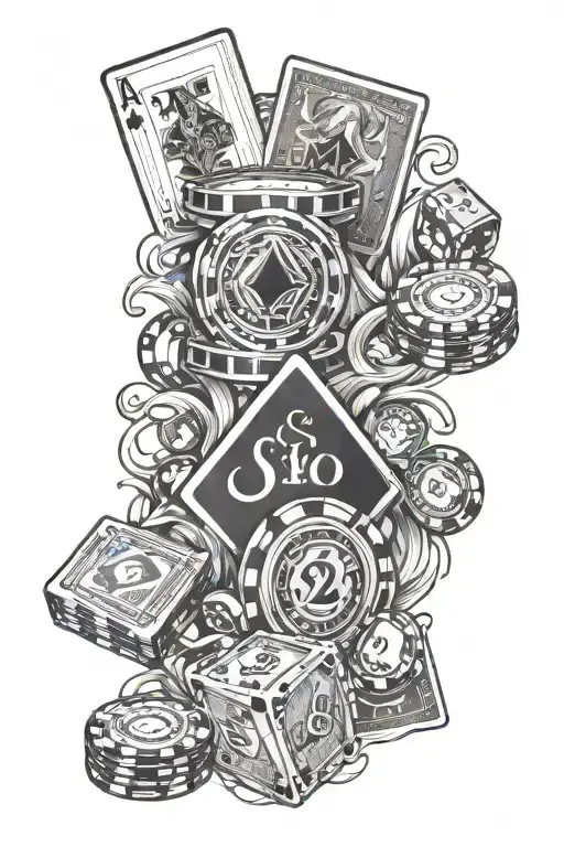 poker cards 72 off suion forearm with casino chips and dice tattoo design idea