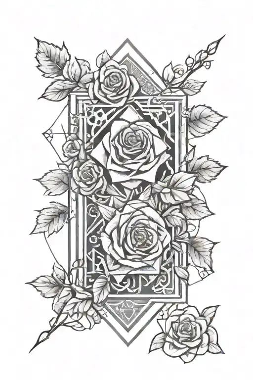  tombstone with roses surrounding it representing tattoo design idea