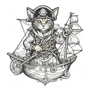 Abyssinian cat sailing ship as a pirate captain tattoo design idea