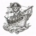 Abyssinian cat sailing ship as a pirate captain tattoo design idea