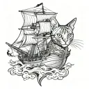 Abyssinian cat sailing ship as a pirate captain tattoo design idea