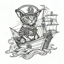 Abyssinian cat sailing ship as a pirate captain tattoo design idea