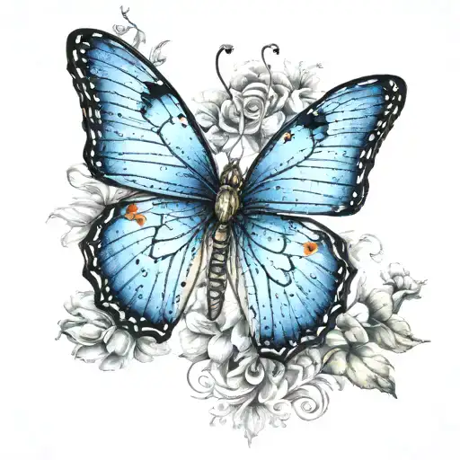 blue butterfly with 444 incorporated within tattoo design idea