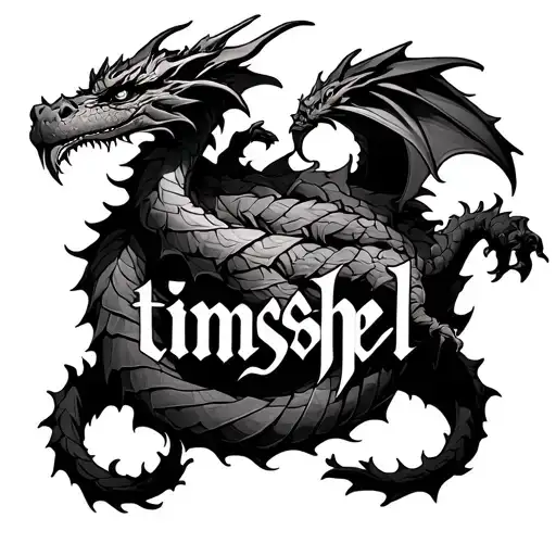 the word timshel coming out of the dark with a dragon wrapped around it tattoo design idea