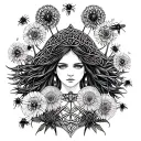 Celtic Goddess, Brigid. Surrounded by dandelions and bees tattoo design idea
