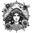 Celtic Goddess, Brigid. Surrounded by dandelions and bees tattoo design idea