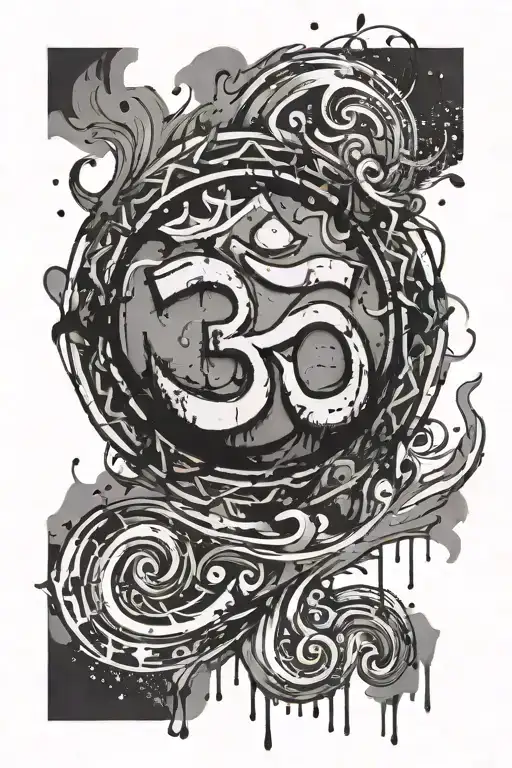 om symbol with brushstroke design where ths ink is splattered and dripping  tattoo design idea