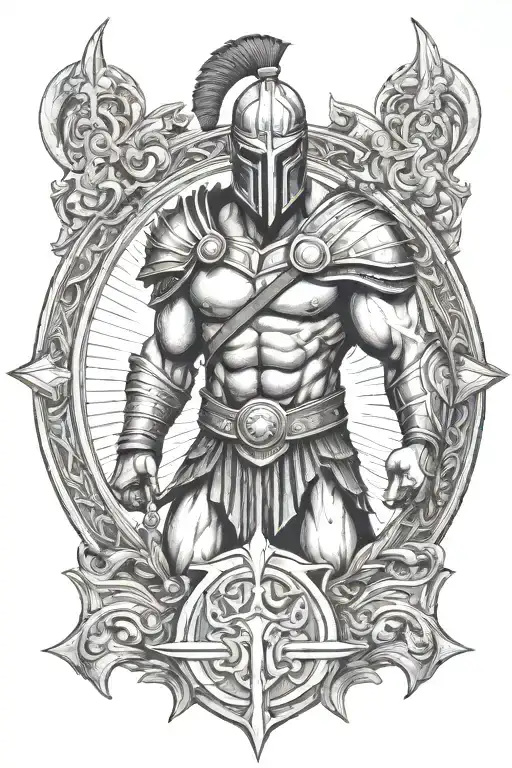 Ares god of war ready for war sword shield no borders tattoo design idea