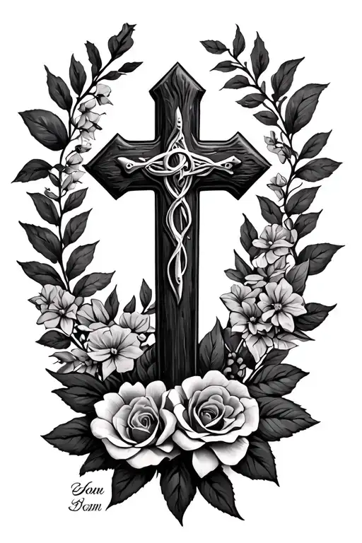 cross with remembrance of my dad memorial piece tattoo design idea