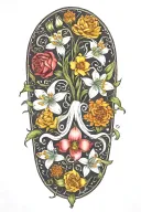 snowdrops, rose, marigold, daffodil, octopus tenticals tattoo design idea