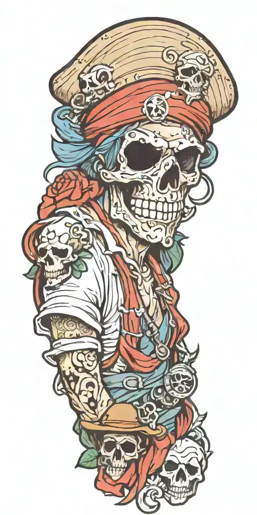 straw hat pirates sleeve tattoo tattoo design idea