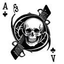 skull cards ace 9 6 8  guitar intertwined tattoo design idea