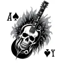 skull cards ace 9 6 8  guitar intertwined tattoo design idea