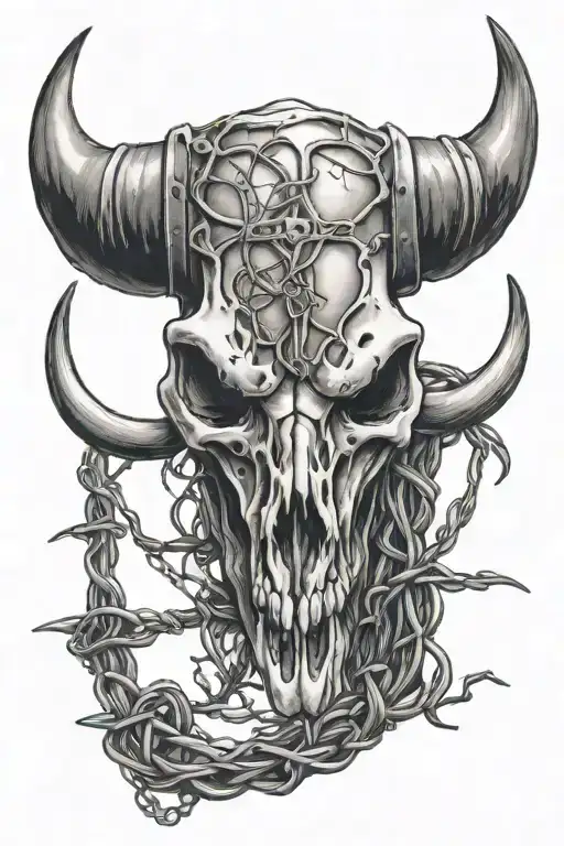 longhorn skull with barbed wire  tattoo design idea