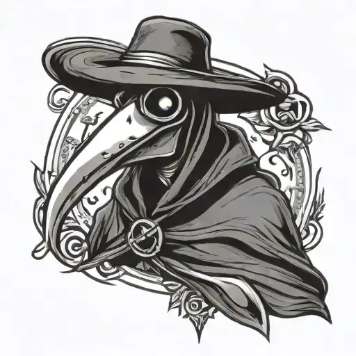 Super simple flash art, tattoo, black and white, plague doctor tattoo design idea