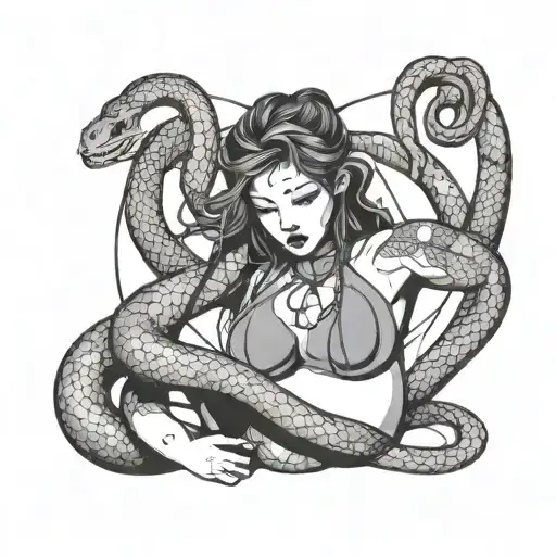 shibari surrounded by snake tattoo design idea