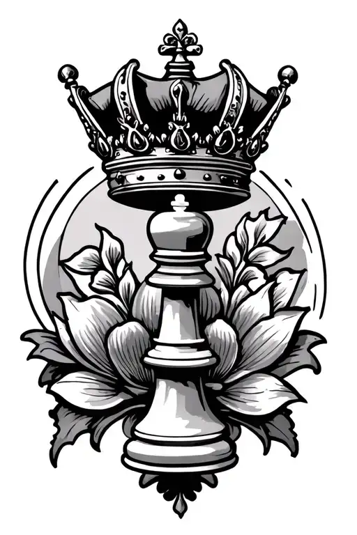 flor de maga with crown and chess piece tattoo design idea