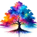 tree of life under watercolor sky tattoo design idea