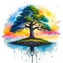 tree of life under watercolor sky tattoo design idea
