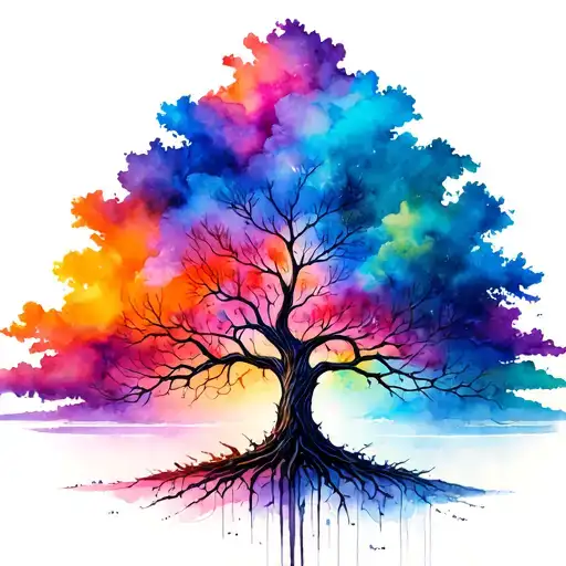 tree of life under watercolor sky tattoo design idea