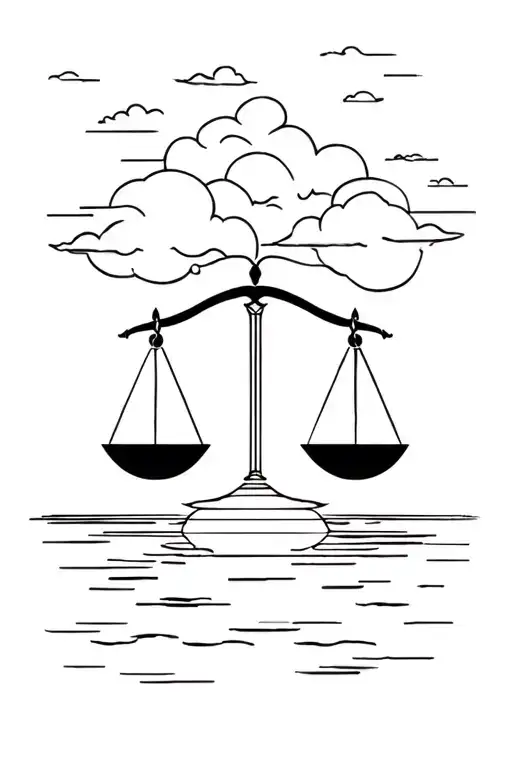 fine line ambitions trust balance scale clouds swords water tattoo design idea