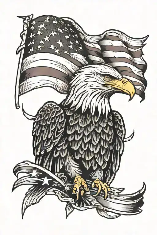 eagle with sunset background with American flag intertwined tattoo design idea