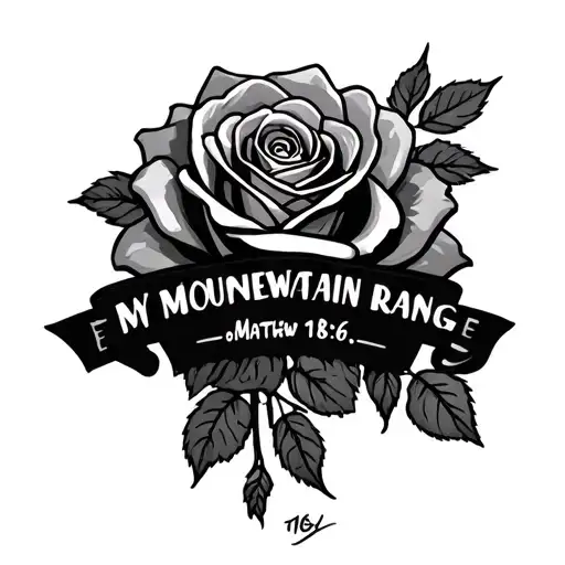 "Matthew 18:6" rose surrounded my mountain range tattoo design idea