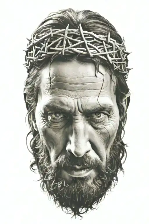 Hyper realistic portrait of Jesus Christ with a crown of thorns  tattoo design idea
