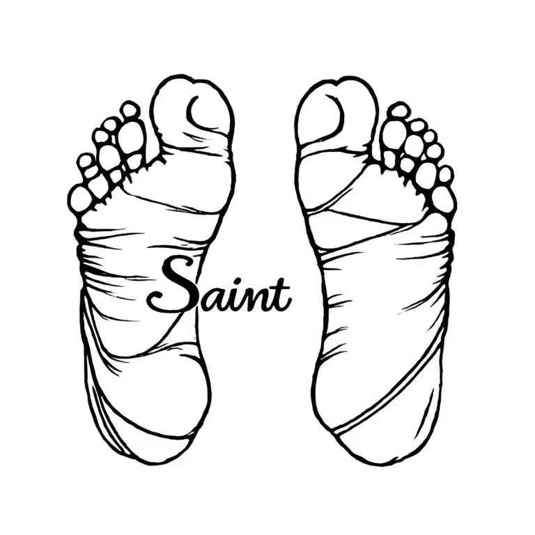 baby foot prints with the name "Saint" tattoo design idea