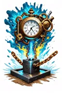 steampunk pocket wach exploding, with a demascus chain being forrged on an anvile with thors hamer  tattoo design idea