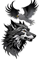 fenrir wolf with phoenix rising from flames tattoo design idea