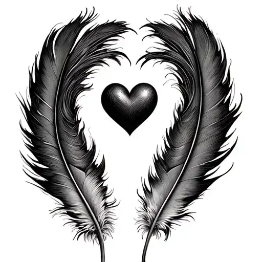 2 pheasant tail feathers and heart tattoo design idea