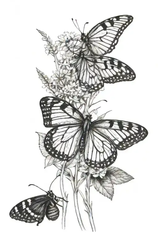 provencial herbs with michigan wild flowers also with monarch butterflies and a june bug and lady bug tattoo design idea
