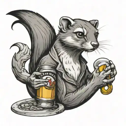 weasel smoking with a beer can with a credence clear water revival tattoo on arm  tattoo design idea