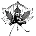 monkey parachuting using a maple leaf tattoo design idea