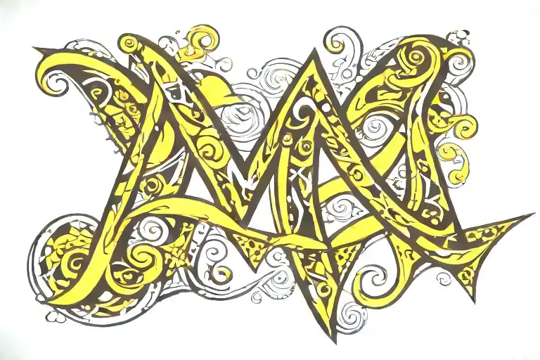 Letters M A D with geometrical ornaments points tribal tattoo design idea