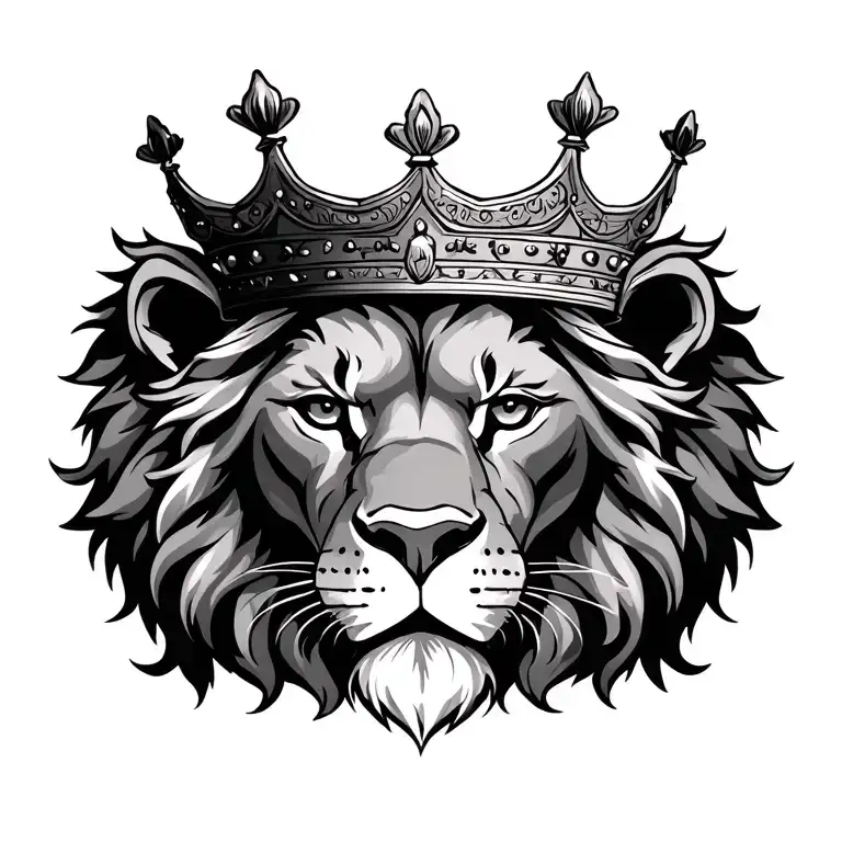 tete de lion wearing a crown tattoo design idea