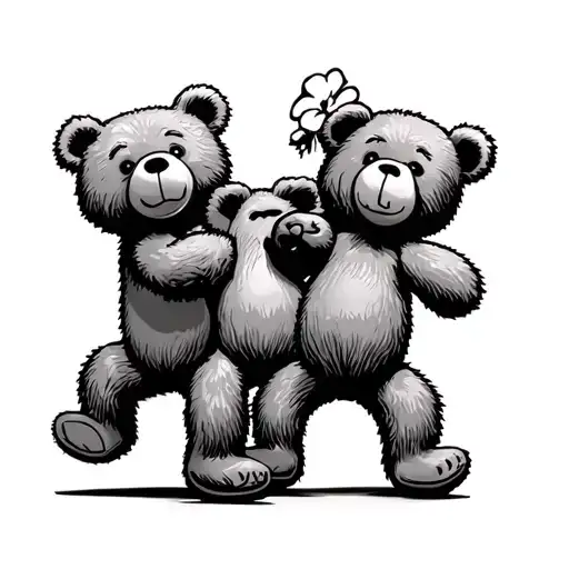 4 grateful dead dancing bears but instead of bear faces use woodstock from snoopy's face tattoo design idea