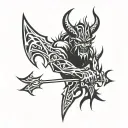 demon, sword, fire, tattoo design idea