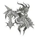 demon, sword, fire, tattoo design idea