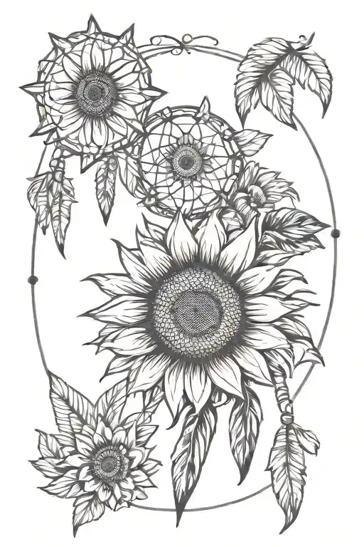 dreamcatcher sunflower tattoo design idea